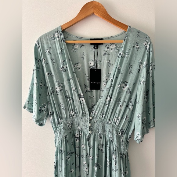 heyson Dresses & Skirts - NWT HEYSON Flowy Button Front Hi Low Kimono Duster Mint Blue Floral Print Size M